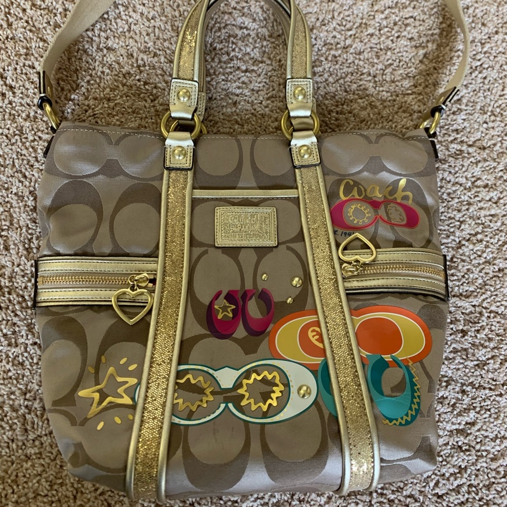 Gently used unique Coach beige patchwork handbag